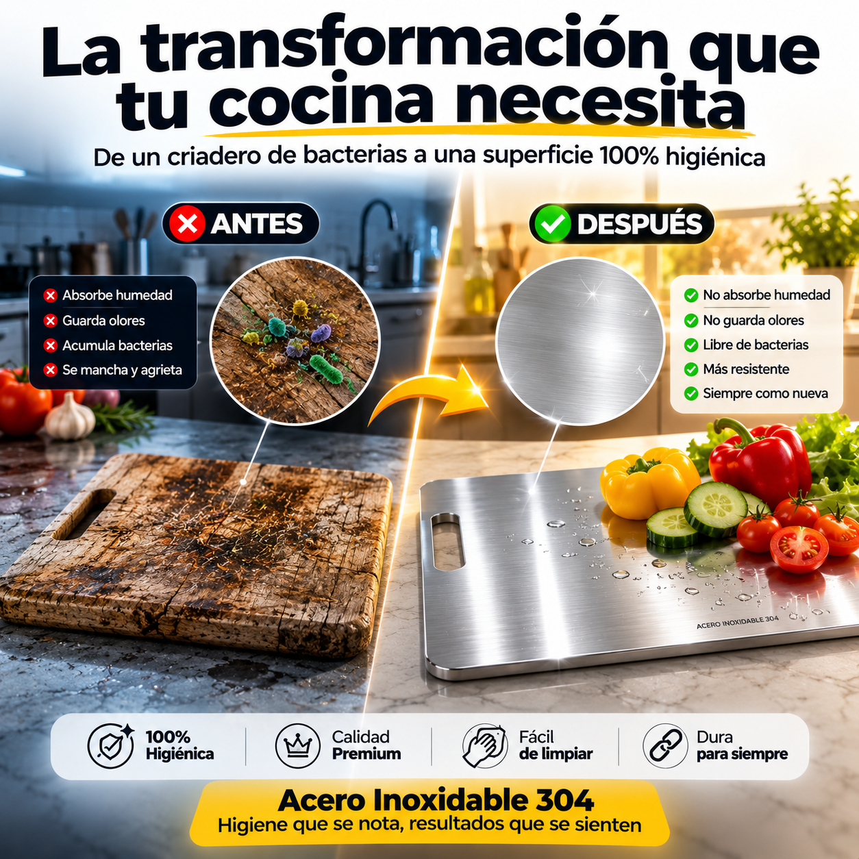 TABLA EN ACERO INOXIDABLE 30*40 | El Mejor Producto Para Tu Salud
